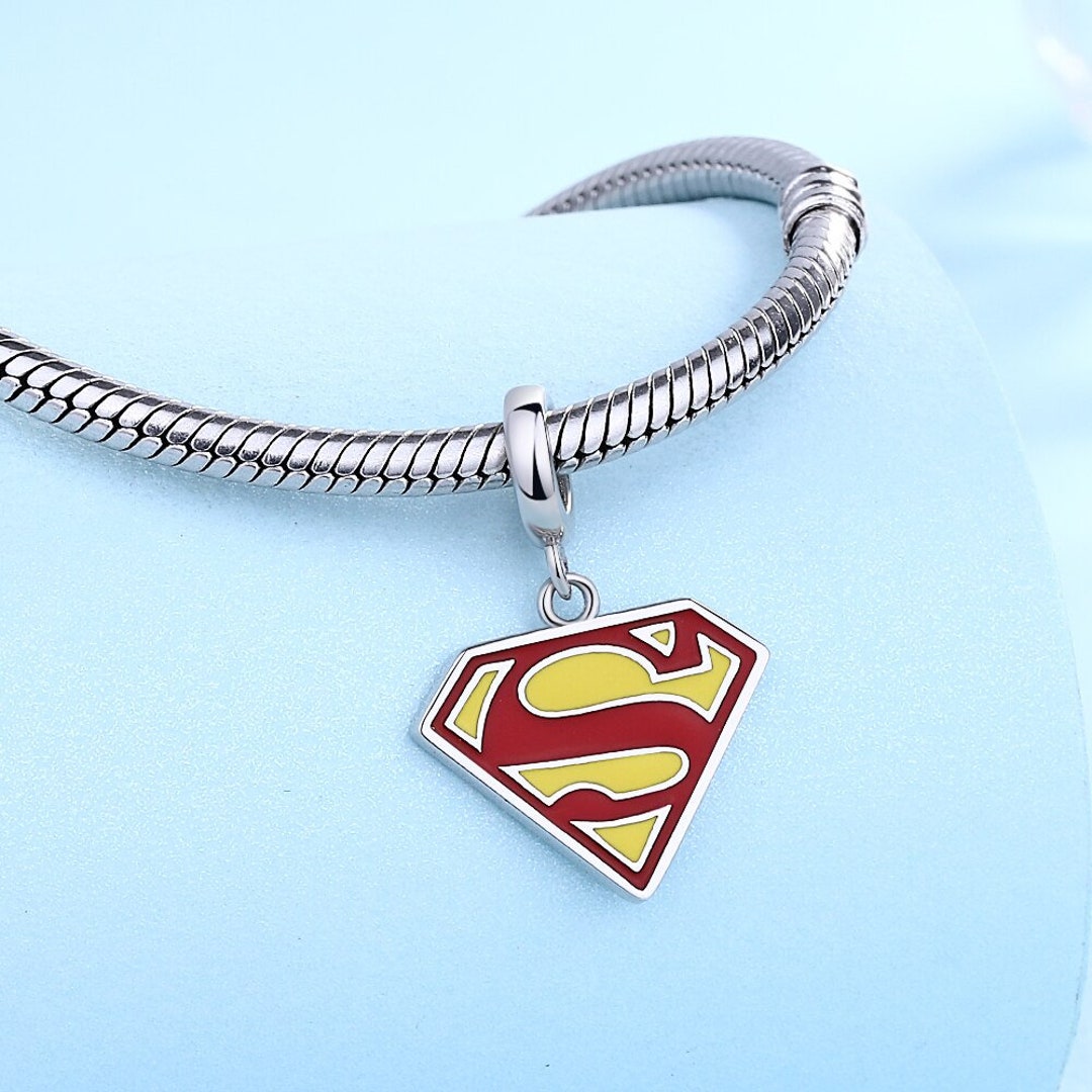 Superman Super Hero Dangle Charm 925 Sterling Silver & - Etsy