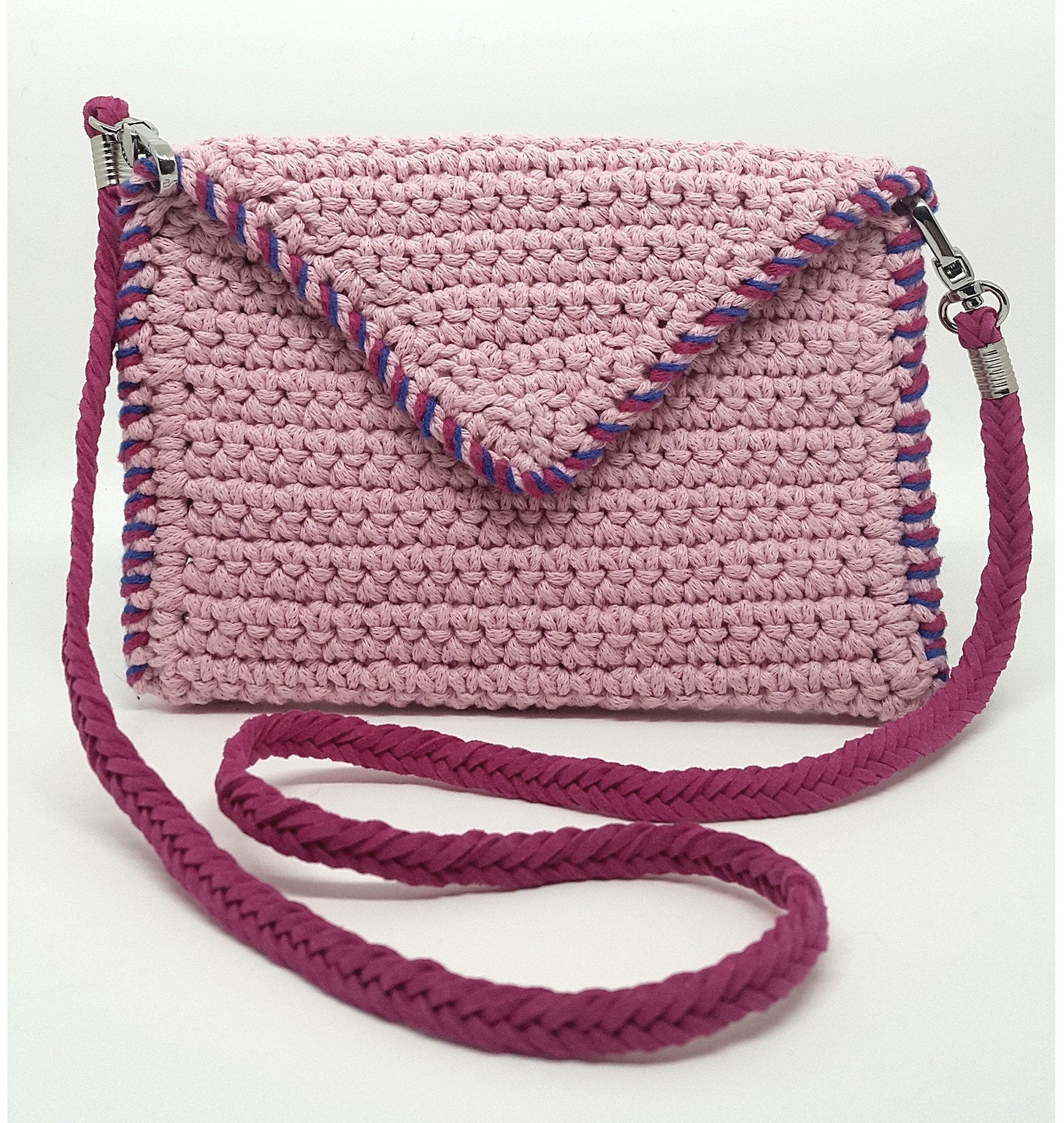 Pink Crochet Envelope Bag Handmade Crossbody Shoulder Etsy