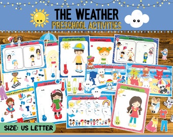 The Weather Worksheets, Weather Printable, Toddler Busy Book, Preschool Printable Activity, Toddler Busy Binder, Homeschool Binder, Pre k