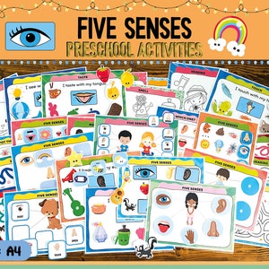 Five Senses Printable, Preschool printable Toddler Busy Book, Pre-K printable, toddler learning binder, pre k learning binder, homeschool