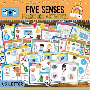 Five Senses Sorting Activity, Preschool Worksheets, Toddler Busy Book Pages, Learning Pack, Busy Binder, Homeschool Printable Activity,
