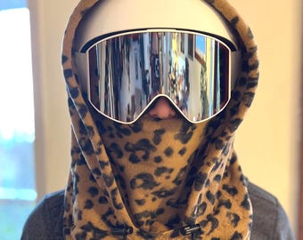 Cheetah Fleece Ski Hood: Balaclava, ski mask, winter hat, snowboard hood, Neck Warmer