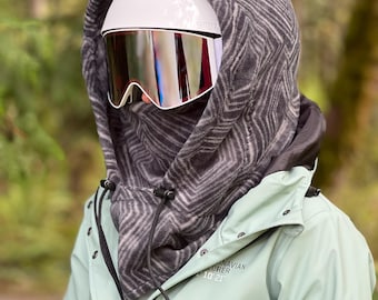 Charcoal Geo Fleece Ski Hood: Balaclava, ski mask, winter hat, snowboard hood, Neck Warmer