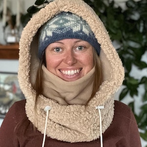 Brun sherpa fleece skidhuva: Balaklava, skidmask, vintermössa, snowboardhuva, halsvärmare