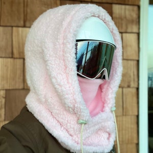 Light Pink Sherpa Hood, ski hood, fleece hood, snowboard hood, balaclava, sherpa, mountain hood, adventure hood, gift