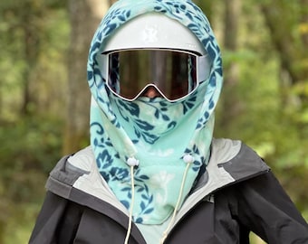 Bright Floral Fleece Ski Hood: Balaclava, ski mask, winter hat, snowboard hood, Neck Warmer