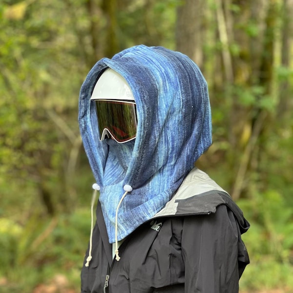 Cool Blue Hood, ski hood, fleece hood, snowboard hood, balaclava, custom fleece hood, pnw hoodie, fleece face mask, neck warmer