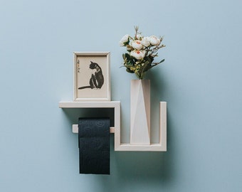 Mensola a parete in legno di pino per wc portacarte facile da riporre / 33x15x10cm