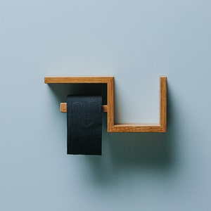 Toilet roll wall shelf in oak wood for wc paper holder easy storage 33x15x10 cm image 3