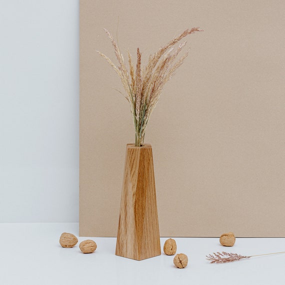 Vaso decorativo in legno di rovere materiale naturale interno in legno /  medio / 7,5x7,5x25 cm -  Italia