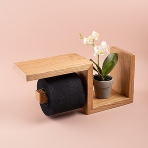 Toilet roll wall shelf in oak wood for wc paper holder easy storage 33x15x10 cm image 6