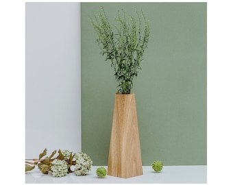 Decorative oak wood vase | large | 9,5x9,5x30cm