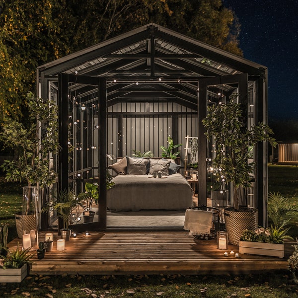 Serre de jardin à l'extérieur du salon de jardin