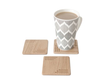 Oak glass and cup coasters | set of 6 | 9x9x0,5 cm (square)