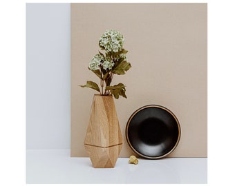 Unique decorative oak wooden vase natural wood interior design white wood handmade | 10x10x25 cm