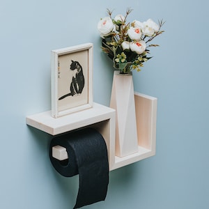 Toilet roll wall shelf in oak wood for wc paper holder easy storage 33x15x10 cm image 10