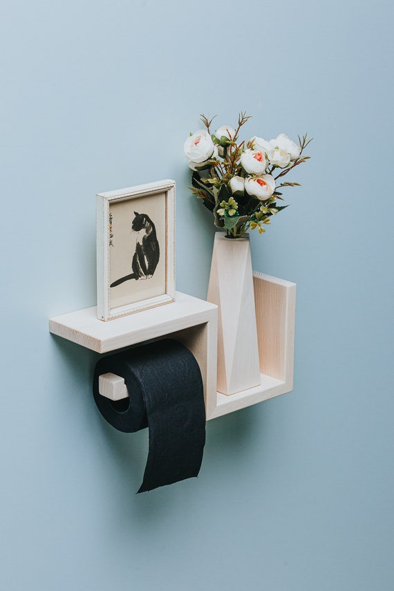 Toilet Roll Wall Shelf in Oak Wood for Wc Paper Holder Easy Storage  33x15x10 Cm 