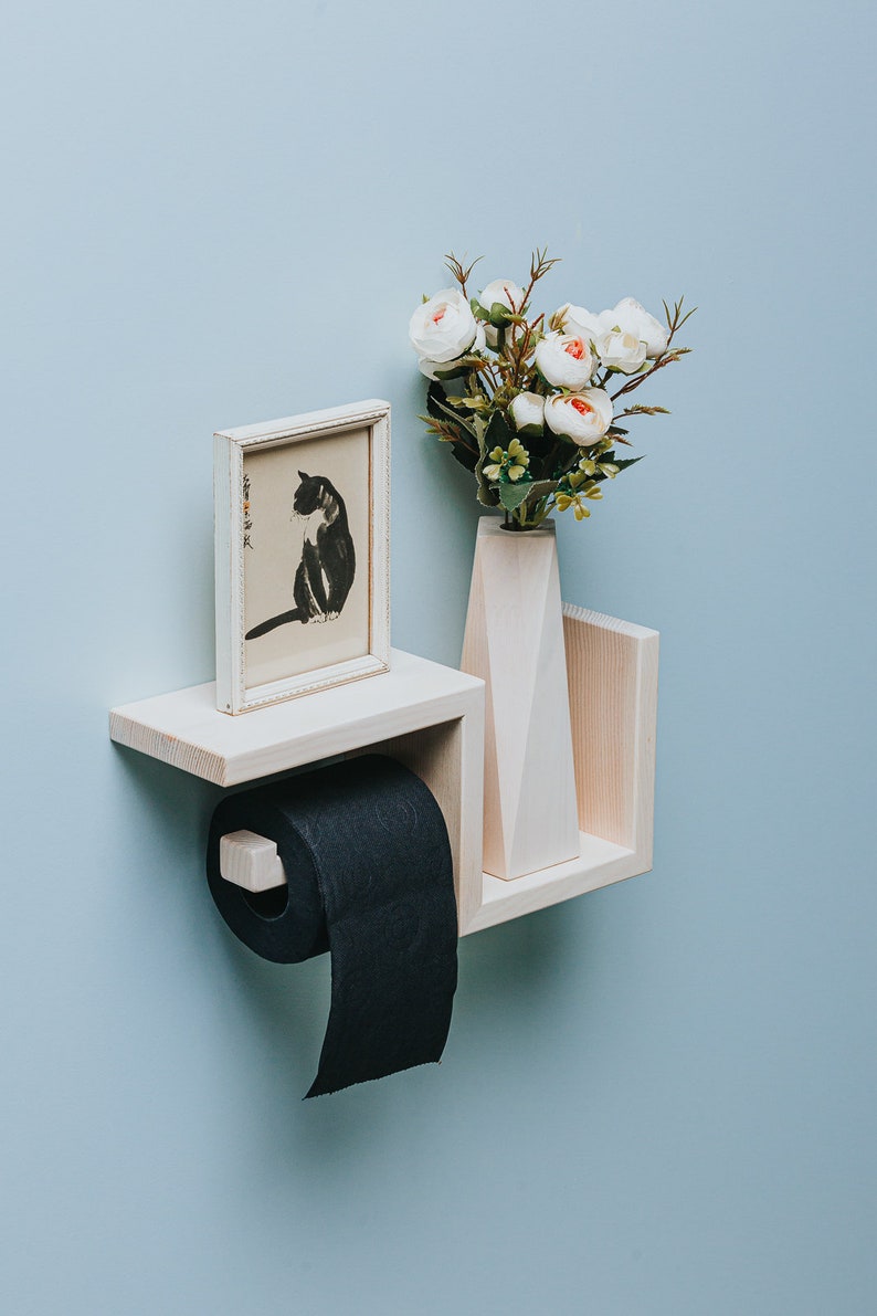 Toilet roll wall shelf in oak wood for wc paper holder easy storage 33x15x10 cm image 10