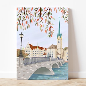Die Schweiz Reisedruck Stadtbild Strasse Poster Bunt Eklektisch Lebhaftes Geschenk Poster Leinwand Wand Kunst Trendy Modernes Dekor