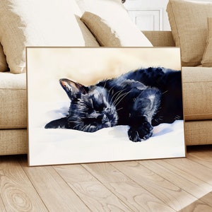 眠っている黒猫のプリント かわいい子猫の絵画 額入り 猫ママへのギフト ポスター キャンバス ペットの飼い主へのギフト 折衷的 モダン トレンディ ウォールアート ホームデコレーション
