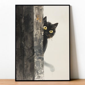 Cute Black Kitten Print Black Cat Painting Framed Cat Mom Gift Poster Canvas Funny Pet Owner Gift Eclectic Modern Trendy Wall Art Home Decor