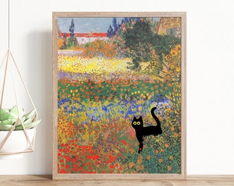 Vincent Van Gogh Grappige Zwarte Kat Print Arles Garden Cat Mom Gift Beroemd Schilderij Kunst Ingelijste Poster Canvas Eclectische Boho Wall Art Home Decor