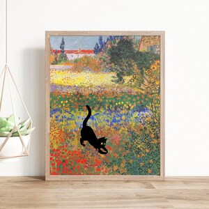 Vincent Van Gogh Funny Black Cat Print Arles Garden Cat Mom Gift Famous Painting Art Framed Poster Canvas Eclectic Boho Wall Art Home Decor