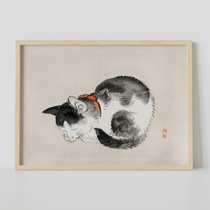 Schlafende Katze Zeichnung Druck Vintage japanische Malerei Gerahmte Katze Mama Geschenk Poster Leinwand Haustier Besitzer Geschenk Eklektische Kinderzimmer Wand Kunst Wohnkultur