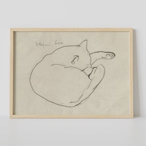 Schlafendes Kätzchen Skizze Zeichnung Druck Vintage Malerei Gerahmt Katze Mama Geschenk Poster Leinwand Haustier Besitzer Geschenk Eklektische Moderne Wand Kunst Wohnkultur