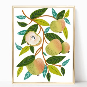 Apfel Poster Druck Gerahmtes Geschenk Botanische Montessori Obst Poster Leinwand Wandkunst Neutral Küche Esszimmer Restaurant Soft Haus Dekor
