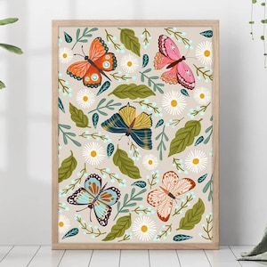 Minimalistischer Schmetterling Druck Montessori Blumen Poster Geschenk Leinwand Eklektische Küche Wand Kunst Wohnkultur Licht Academia Ästhetik gerahmt