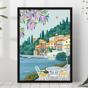Comer See Italien Reisedruck Meerlandschaft Mittelmeer Poster Bunt Eclectic Lebendiges Gerahmtes Geschenk Poster Leinwand Wandkunst Trendy Raumdekor
