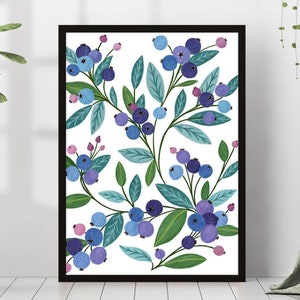Blaubeere Botanisches Poster Druck Gerahmtes Geschenk Montessori Obst Poster Leinwand Wandkunst Neutral Küche Esszimmer Restaurant Weich Haus Raumdekor