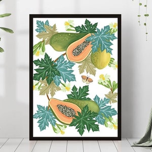 Papaya Frutta Tropicale Stampa Poster Botanico Cornice Regalo Poster Tela Arte Murale Neutra Cucina Sala da Pranzo Ristorante Moderno Arredamento per la Stanza della Fattoria
