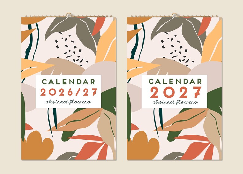 12 Months Wall Calendar 2026 Mid-year 2027 Abstract Floral Paintings ...