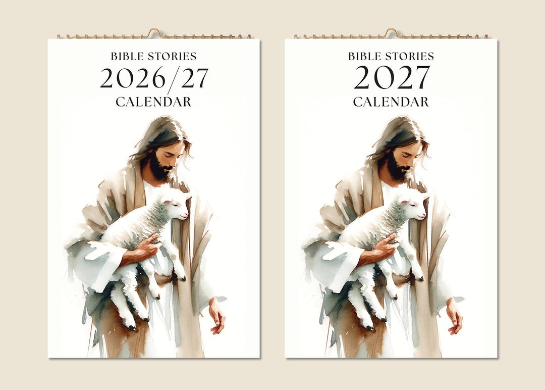 12 Months Wall Calendar 2026 Mid-year 2027 Christian Bible Stories ...
