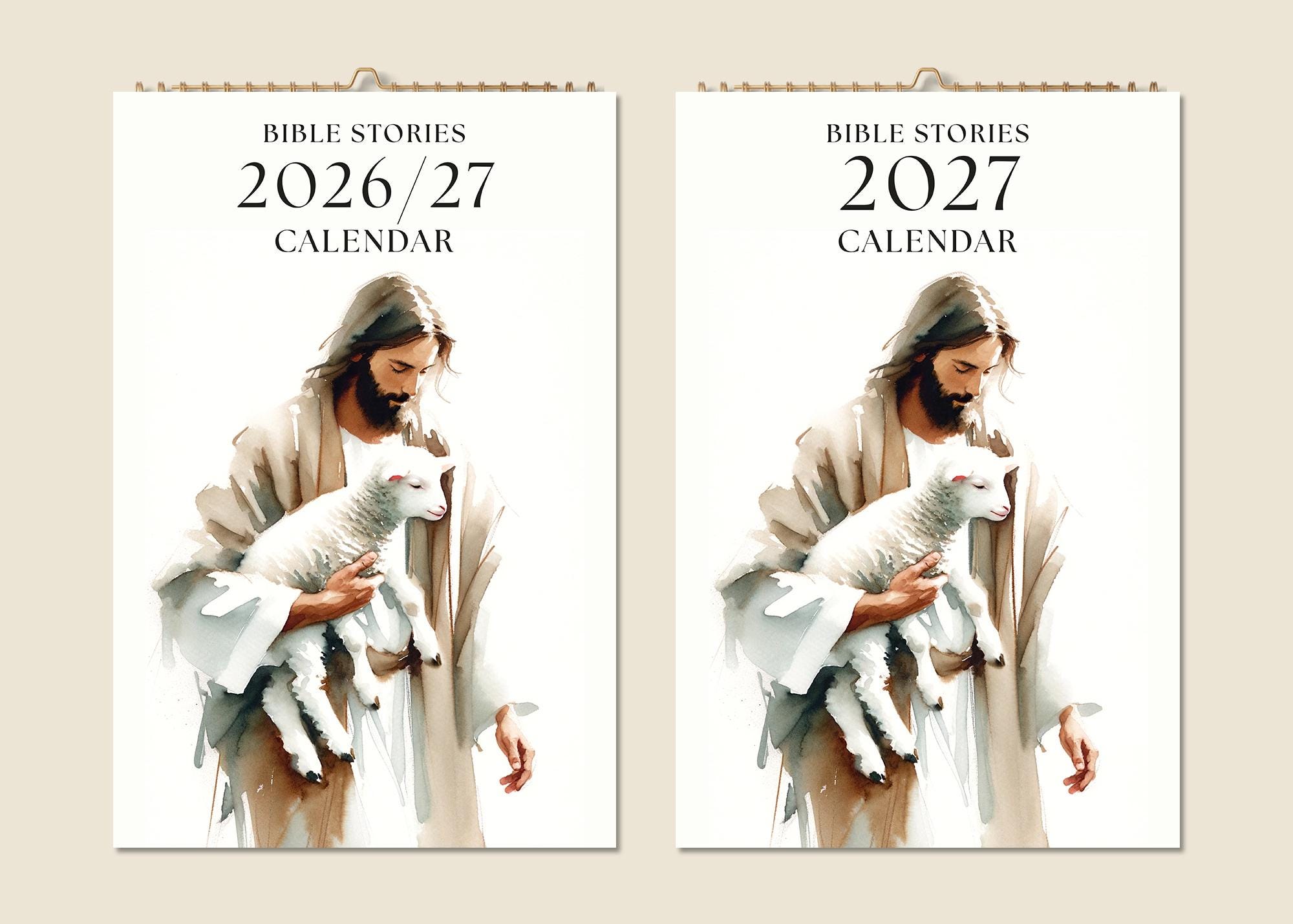 12 Months Wall Calendar 2026 Mid-year 2027 Christian Bible Stories ...
