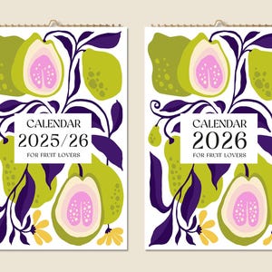 12 Months Wall Calendar 2025 Mid-year 2026 Abstract Fruits Paintings Christmas Gift Idea Modern Present Home Decor