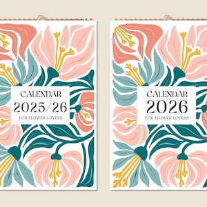12 Months Wall Calendar 2025 Mid-year 2026 Abstract Floral Paintings Christmas Gift Idea Flowers Present Home Decor