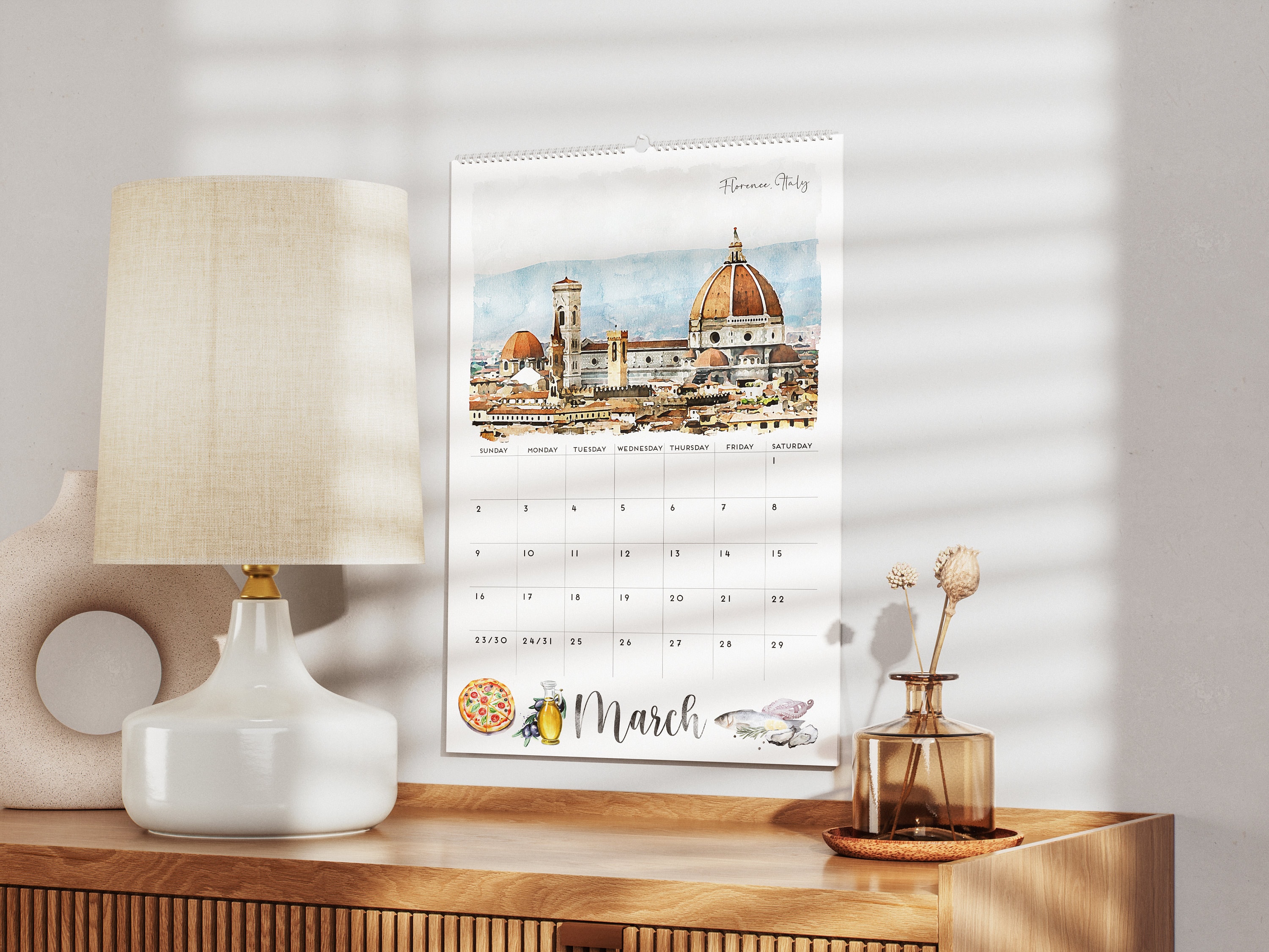 12 Months Wall Travel Calendar 2026 World Cities Paintings Christmas ...