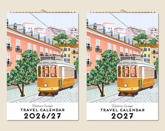 Calendario de pared de 12 meses para viajes 2026 - Mediados de año 2027 - Cuadros de ciudades europeas - Idea de regalo para el Día de la Madre - Regalo moderno - Decoración del hogar - Calendario de Europa