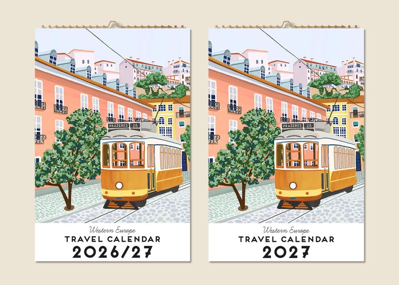 12 Months Wall Travel Calendar 2026 Mid-year 2027 Europe Cities ...