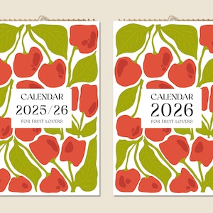 12 Months Wall Calendar 2025 Mid-year 2026 Abstract Fruits Paintings Christmas Gift Idea Modern Present Home Decor