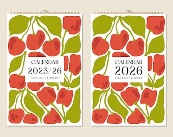 12 Months Wall Calendar 2025 Mid-year 2026 Abstract Fruits Paintings Christmas Gift Idea Modern Present Home Decor