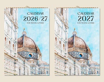 Calendario de pared de 12 meses para viajes 2026 - Mediados de año 2027 - Cuadros de ciudades del mundo - Idea de regalo para el Día de la Madre - Regalo moderno - Decoración del hogar