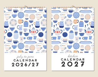 12 Months Wall Calendar 2026 Mid-year 2027 Abstract Paintings Kitchen Calendar Appliances and Dishes Mothers Day Gift Idea Modern Present