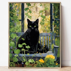 Gustav Klimt Black Cat Garden Bench Print Famous Painting Framed Cat ...