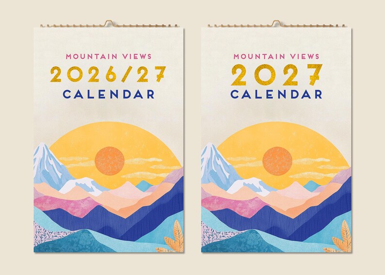 12 Months Wall Calendar 2026 Mid-year 2027 Abstract Mountains Paintings ...