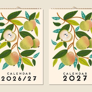12 månaders väggkalender 2026 Mittår 2027 Abstrakta fruktmålningar Mors dag presentidé Modern present Heminredning