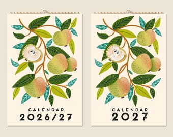 Calendario de pared de 12 meses 2026. Mediados de año 2027. Pinturas abstractas de frutas. Idea de regalo para el Día de la Madre. Regalo moderno para la decoración del hogar.